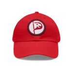 Red Leather Patch Dad Hat — Vintage Flag P Logo Cap